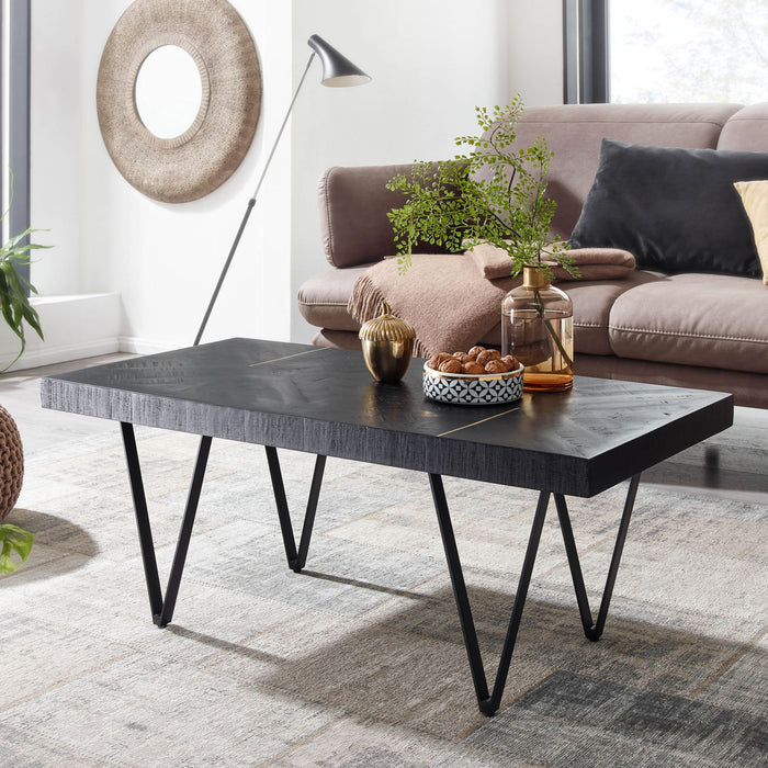 Couchtisch 100x50x40 cm Sofatisch Mango Massivholz Wohnzimmertisch Schwarz | Design Stubentisch Modern Rechteckig | Holztisch Kaffeetisch Metall | Tisch Wohnzimmer - Industrieelinhuis.nl