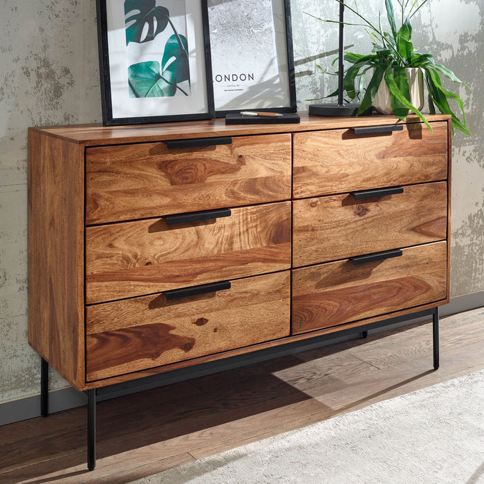 Kommode 117x80x42 cm Sheesham Massivholz / Metall Schubladenkommode | Industrial Sideboard Kommodenschrank Holz Modern | Standschrank Anrichte Wohnzimmer - Industrieelinhuis.nl