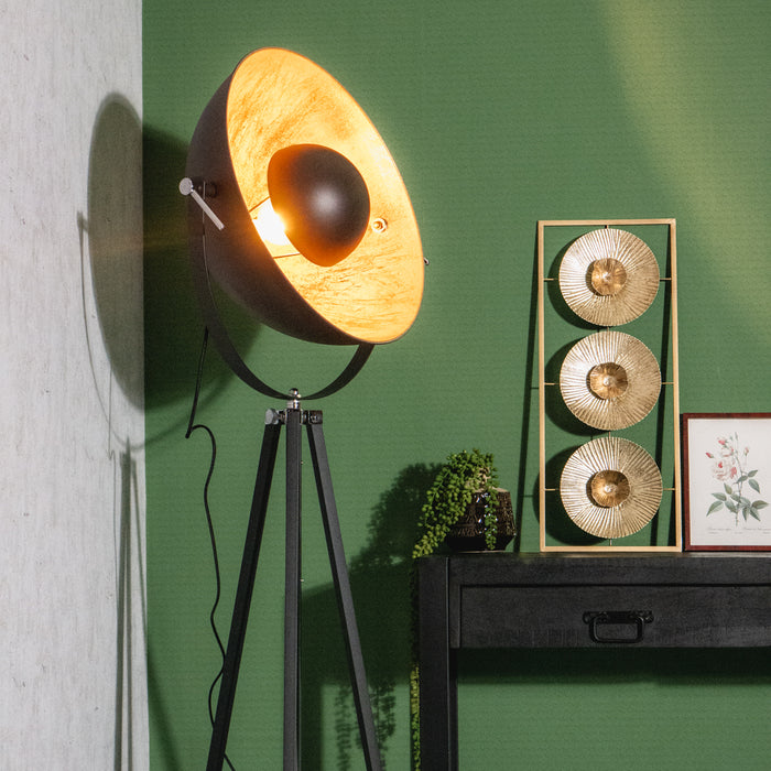 Vloerlamp / Driepoot - Studiolamp Industrieel Design | Zwart met Goud | 180cm - Industrieelinhuis.nl
