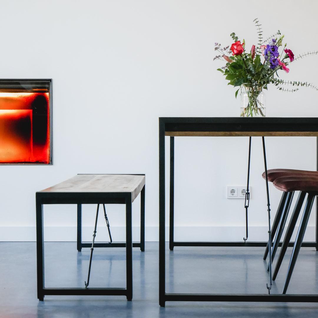 Zitbankje eettafel Industrieel Design | Mangohout en Staal | 100-120-140-160-180cm - Industrieelinhuis.nl