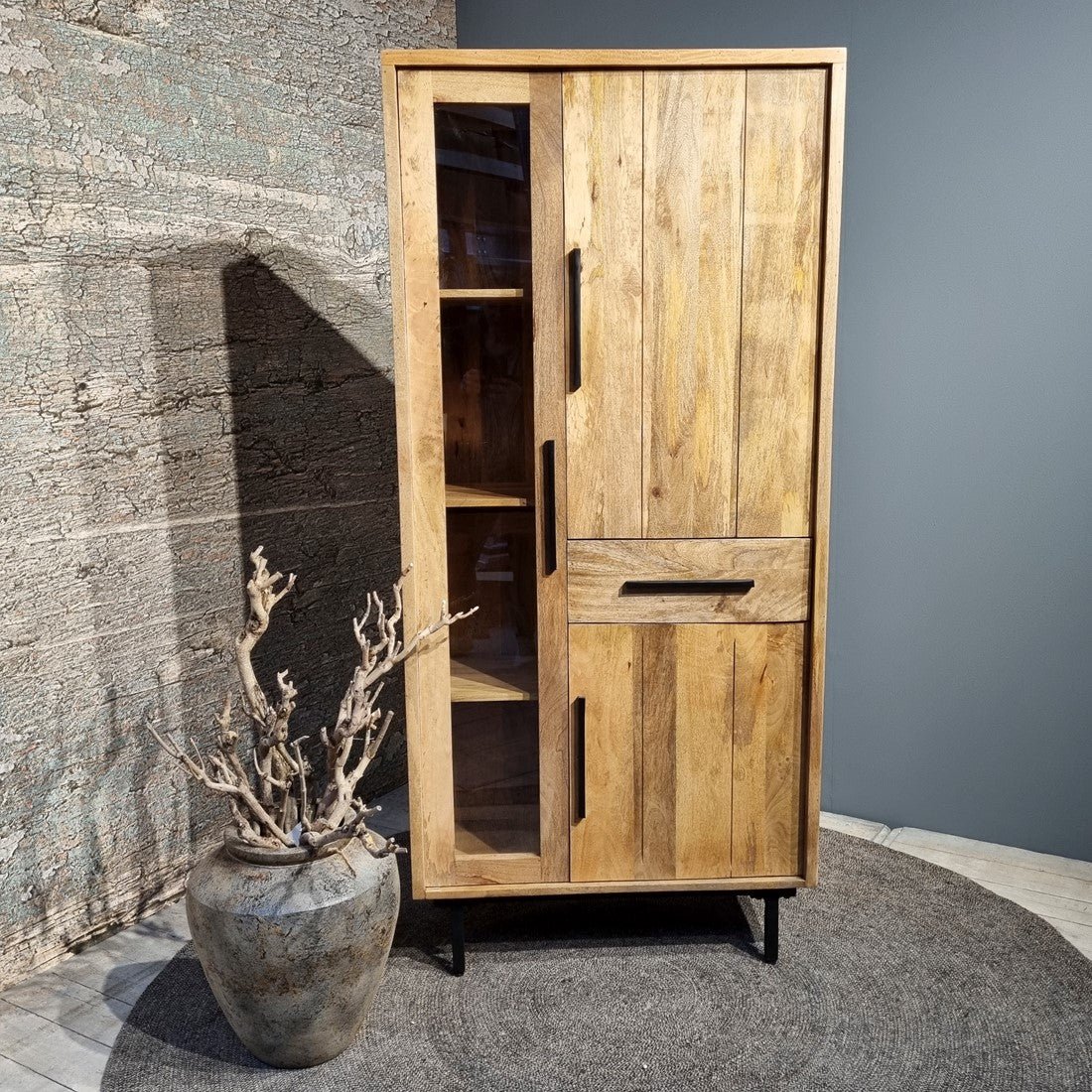 Buffet Kast Industrieel Design | Mangohout en Staal | 85x40x180cm