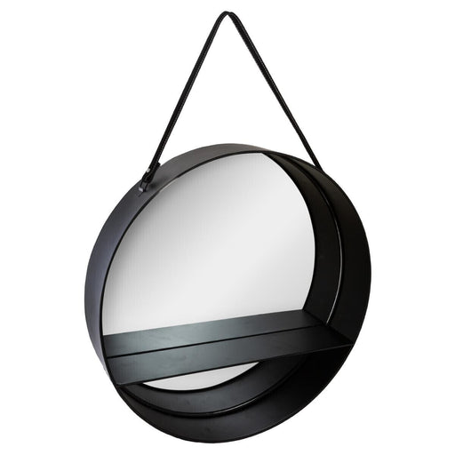 Zwarte spiegel rond met schap | 55cm - Industrieelinhuis.nl
