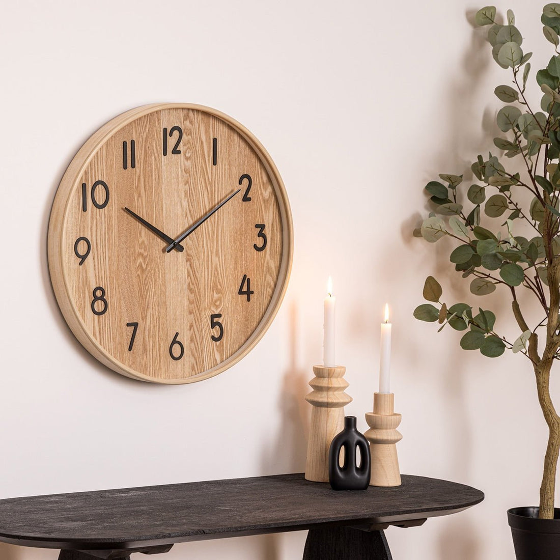 Klok Wandklok Ivana industrieel | Zwart Staal Licht Hout | ø 55cm - Industrieelinhuis.nl