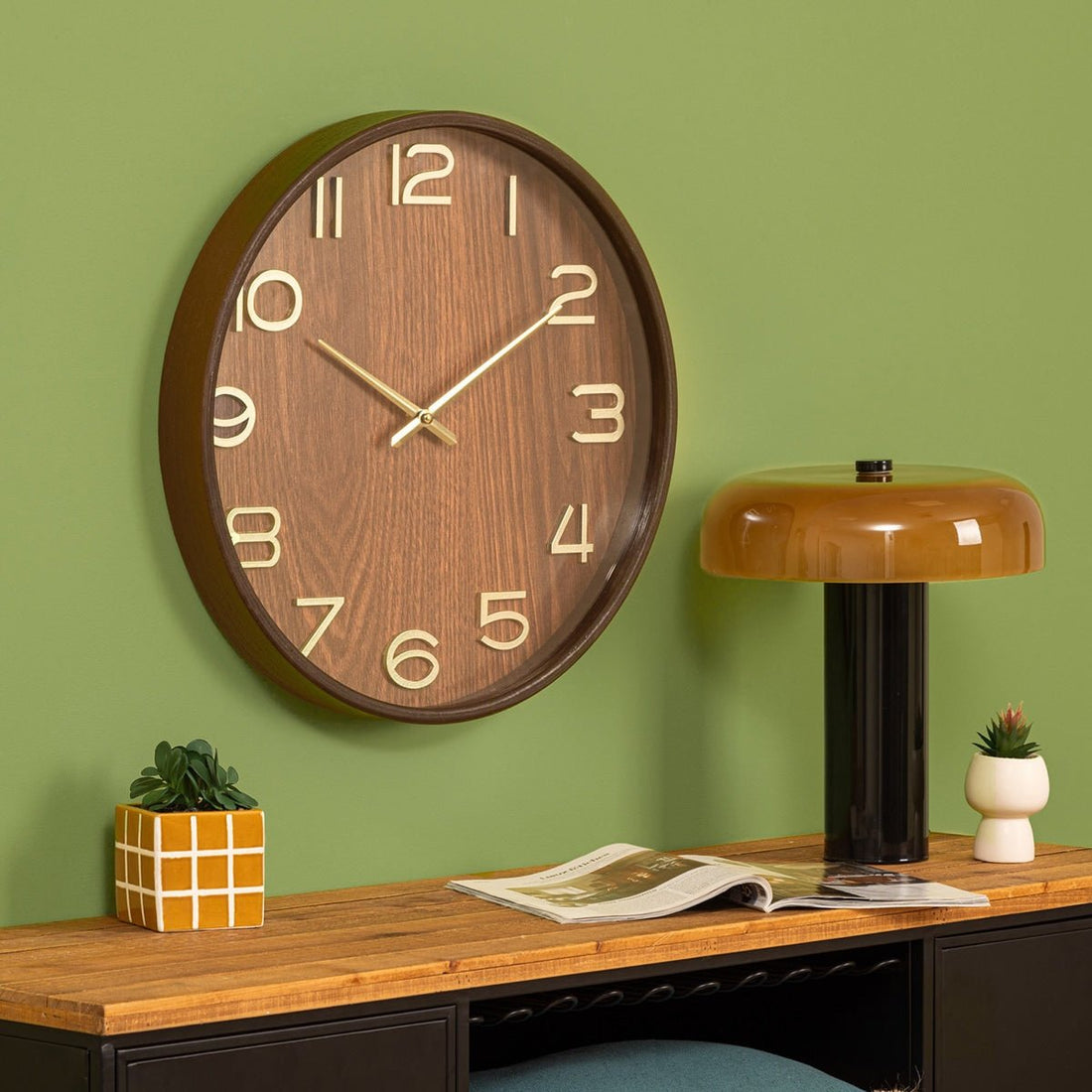 Klok Wandklok Ivana industrieel | Goud Staal Donker Hout | ø 55cm - Industrieelinhuis.nl