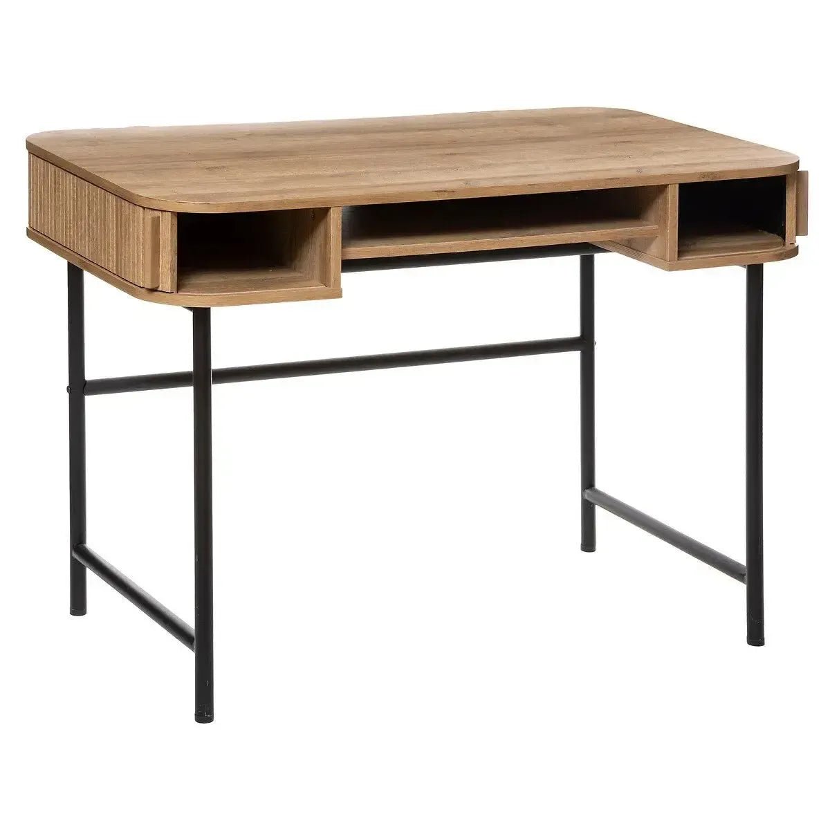 Bali&quot; Modern Bureau met 2 Deuren en Stalen Poten in Eiken Effect Afwerking - Industrieelinhuis.nl