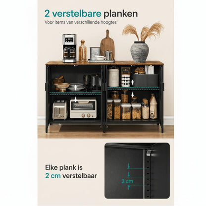 Metalen Opbergkast met 4 Deuren – Industrieel Dressoir met Verstelbare Planken en Pegboard - Industrieelinhuis.nl