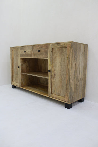 Sidetable wandmeubel met lades en deuren | 140 x 40 x 80 cm | Mangohout - Industrieelinhuis.nl