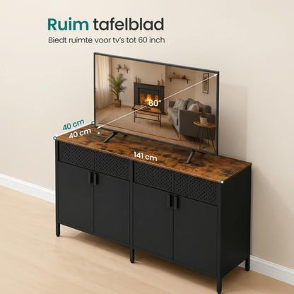 Metalen Opbergkast met 4 Deuren – Industrieel Dressoir met Verstelbare Planken en Pegboard - Industrieelinhuis.nl