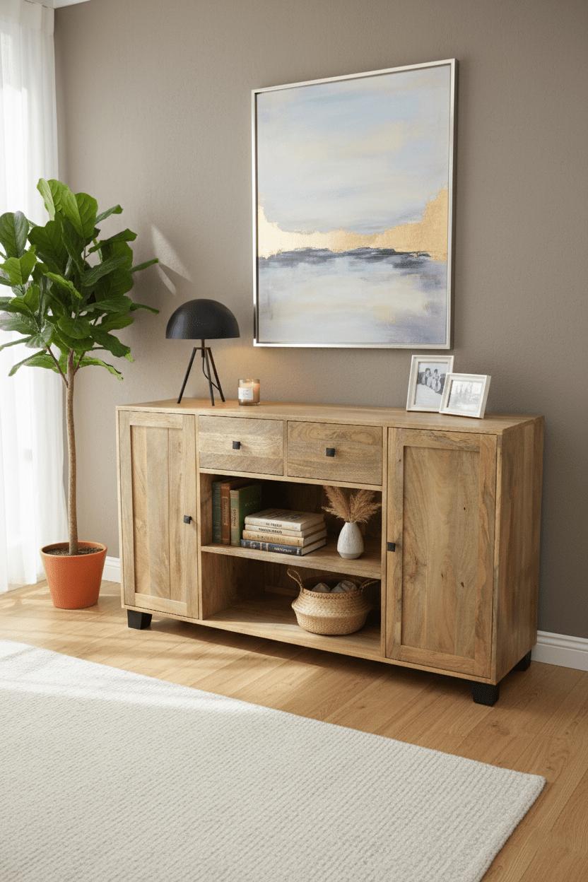 Sidetable wandmeubel met lades en deuren | 140 x 40 x 80 cm | Mangohout - Industrieelinhuis.nl