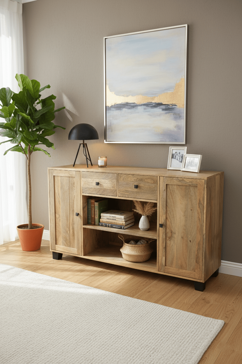 Sidetable wandmeubel met lades en deuren | 140 x 40 x 80 cm | Mangohout - Industrieelinhuis.nl