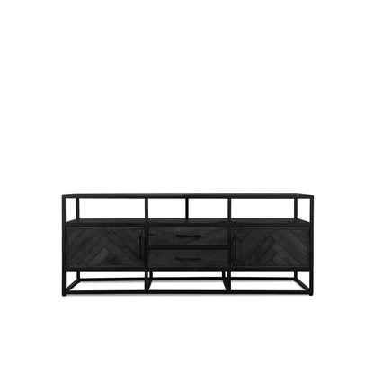 TV-meubel Jax Visgraat Industrieel Design | Zwart Mangohout en Staal | 150x45x60cm - Industrieelinhuis.nl