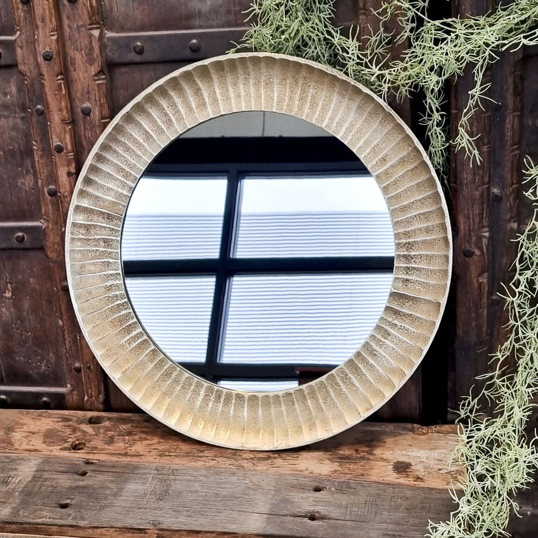 Spiegel Rond Antiek Koper - Industrieelinhuis.nl