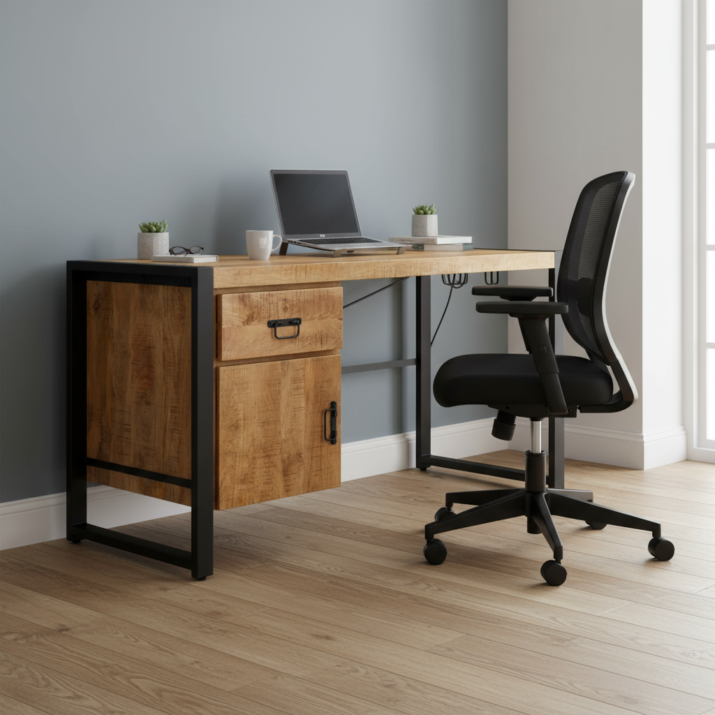 Britt Bureau met Deur Mangohout en Staal - Industrieelinhuis.nl