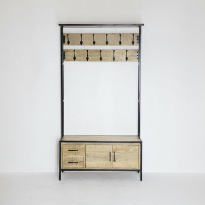 Britt Garderobe XL – Massief Mangohout &amp; Staal | 100 × 40 × 190 cm