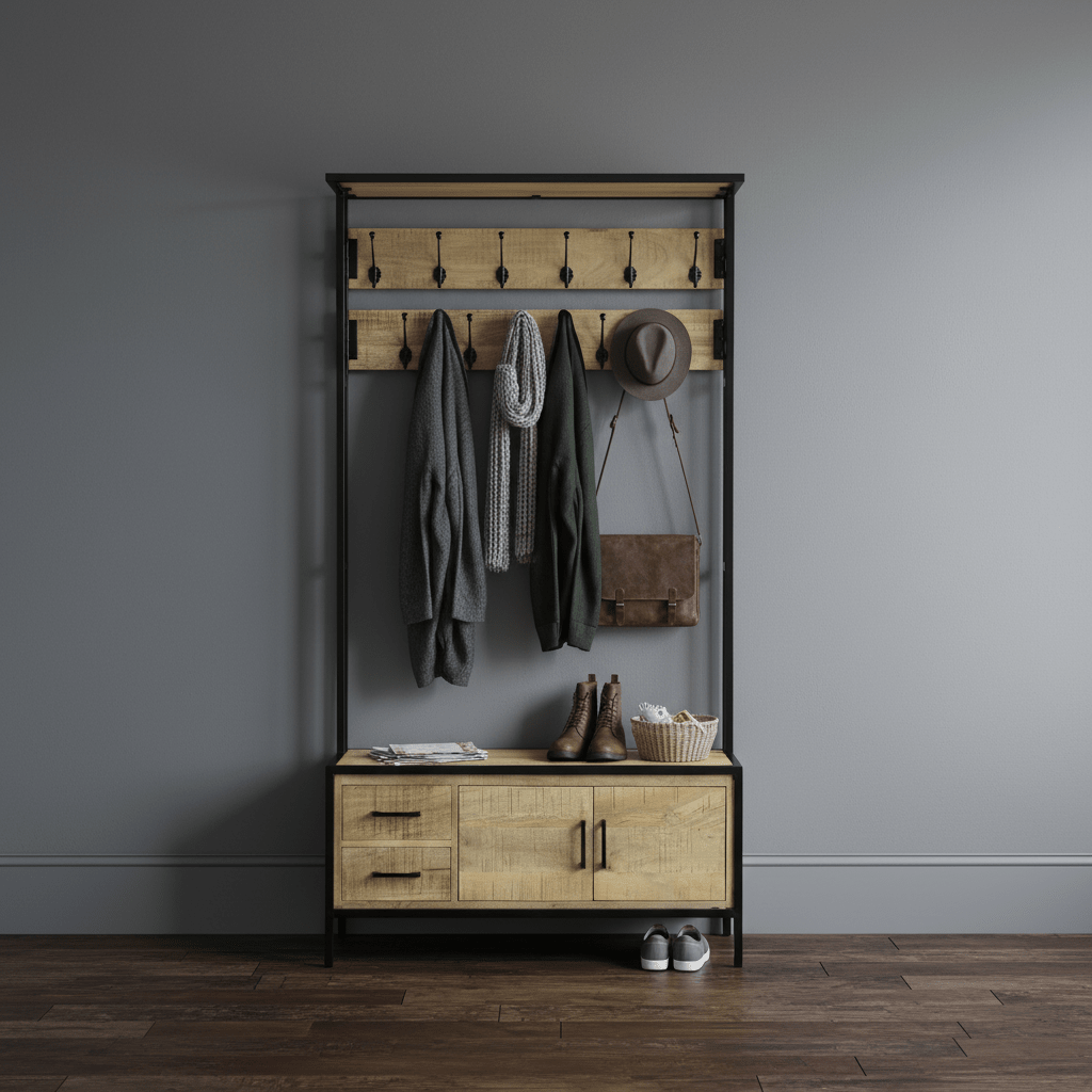 Britt Garderobe XL – Massief Mangohout &amp; Staal | 100 × 40 × 190 cm