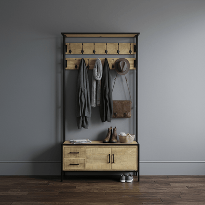 Britt Garderobe XL – Massief Mangohout &amp; Staal | 100 × 40 × 190 cm