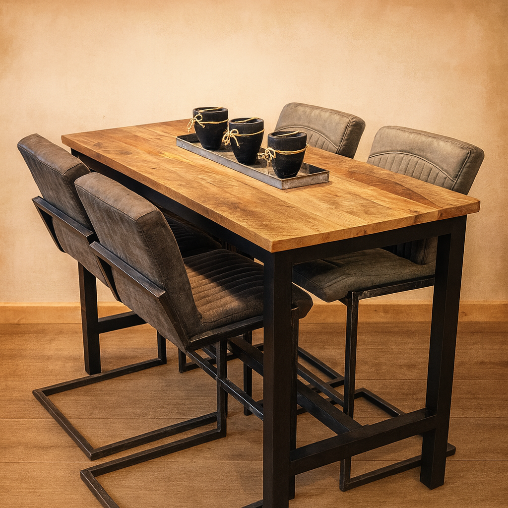 Bartafel Industrieel Design | Mangohout en Staal | 135x65x105cm