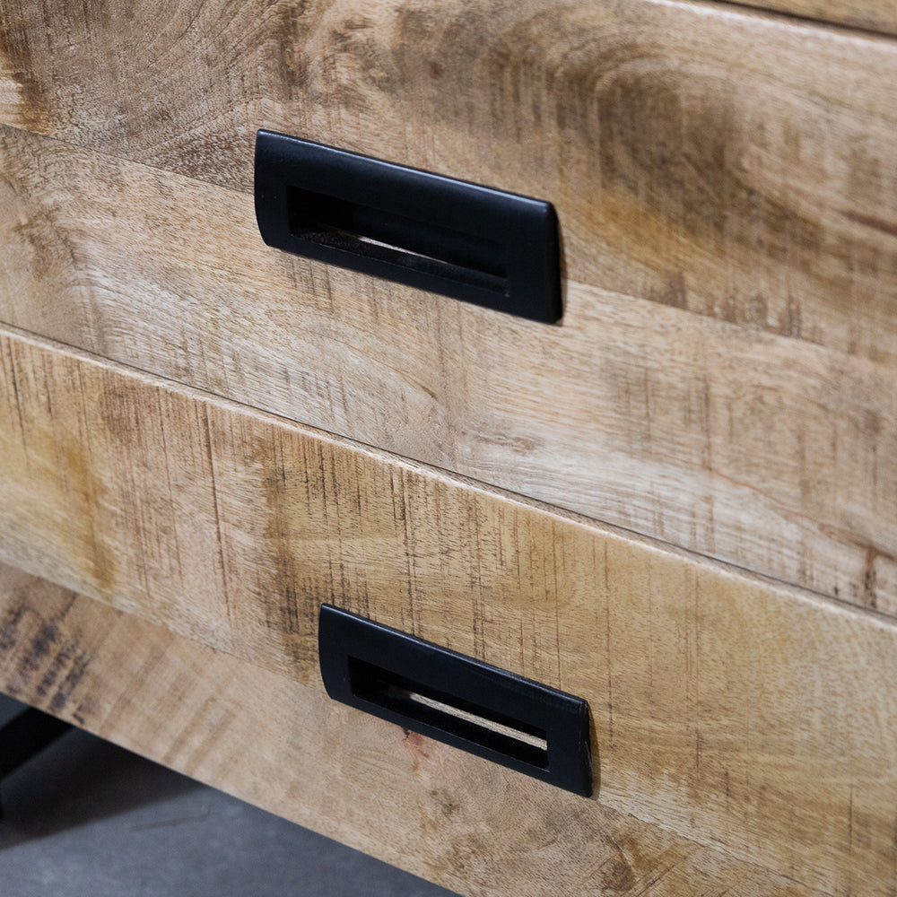 Industrieel Kastje van Mangohout met 2 Lades – Staal &amp; Massief Hout | 75x65x45 cm