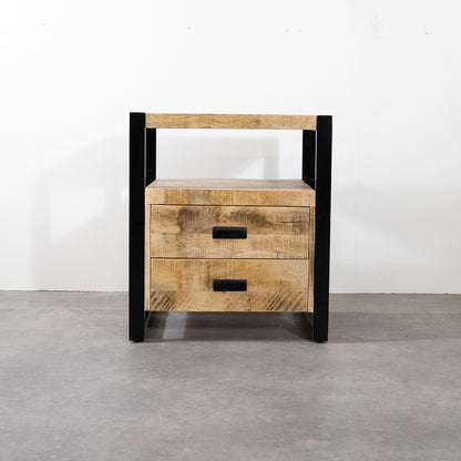 Industrieel Kastje van Mangohout met 2 Lades – Staal &amp; Massief Hout | 75x65x45 cm