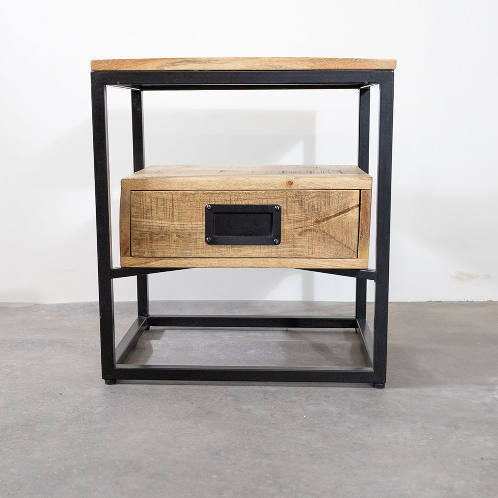 Bijzettafel / Nachtkastje Industrieel Design | Mangohout en Staal | 45x35x50