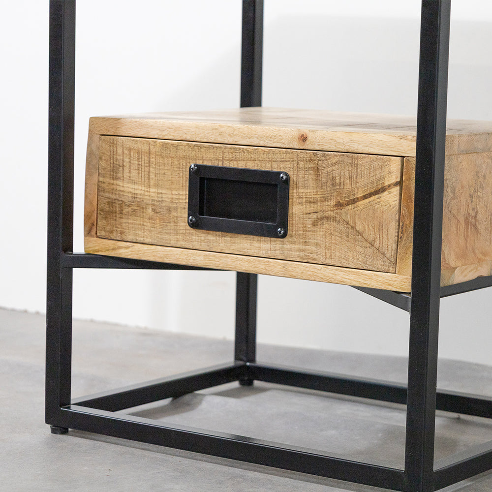 Bijzettafel / Nachtkastje Industrieel Design | Mangohout en Staal | 45x35x50