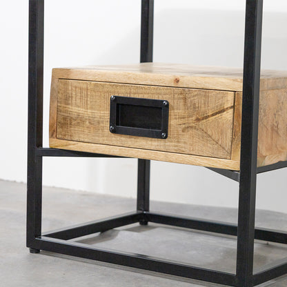 Bijzettafel / Nachtkastje Industrieel Design | Mangohout en Staal | 45x35x50