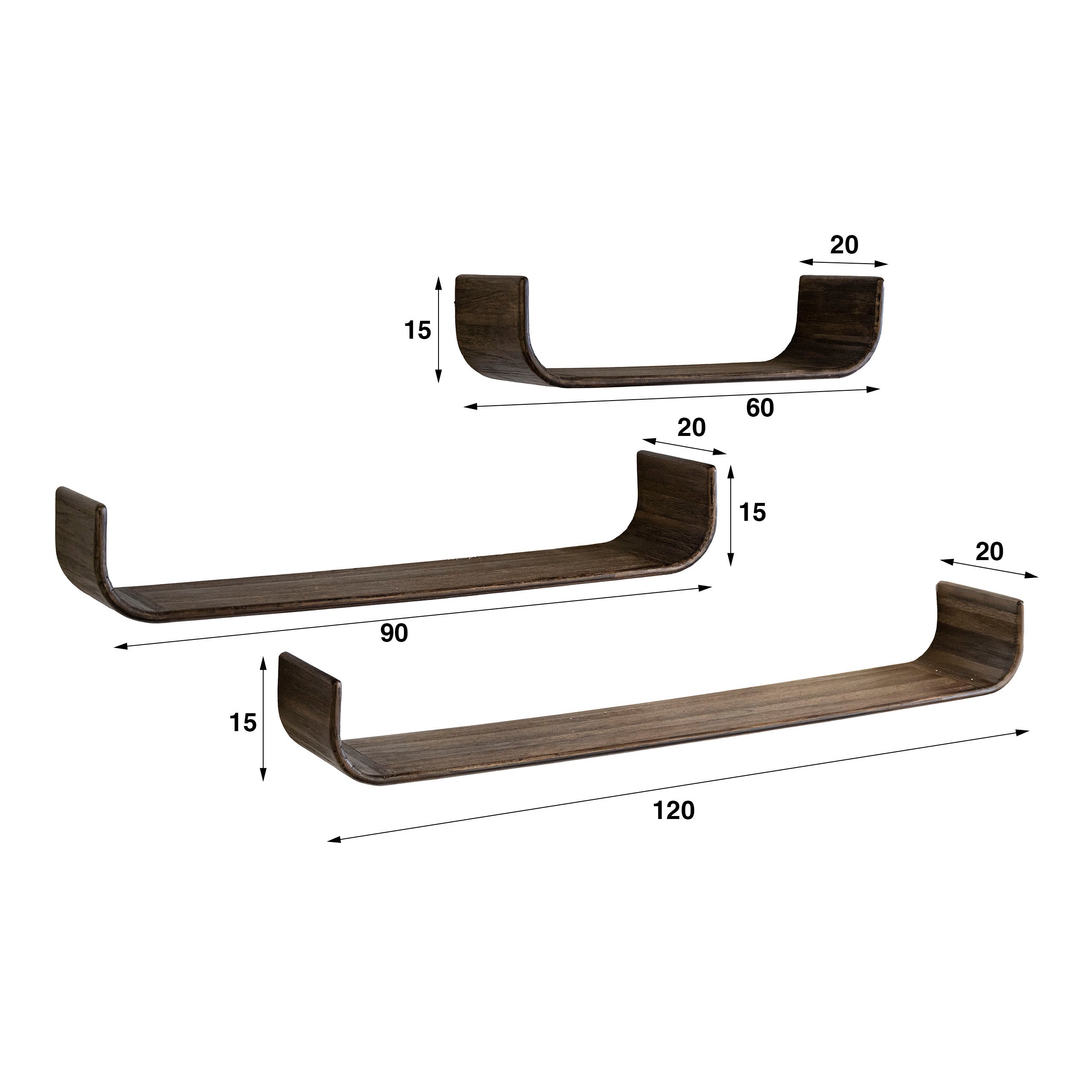 Wandplank Maya Teak U-shape set/3