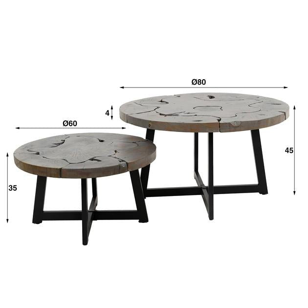 Salontafelset Boomstam Grey