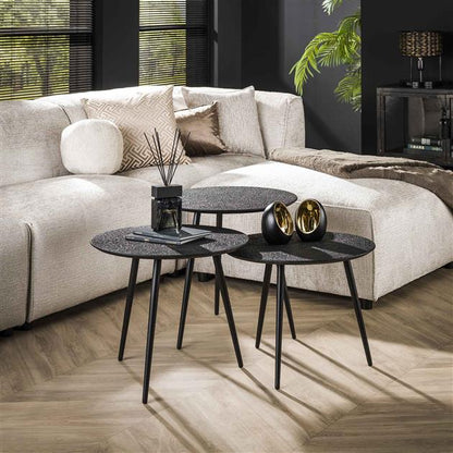 Salontafel set van 3 Lyla Rond Zwart
