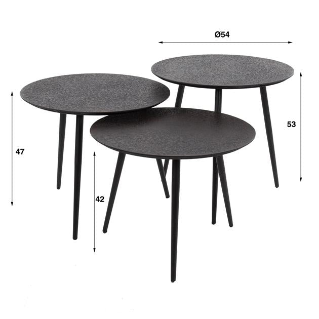 Salontafel set van 3 Lyla Rond Zwart