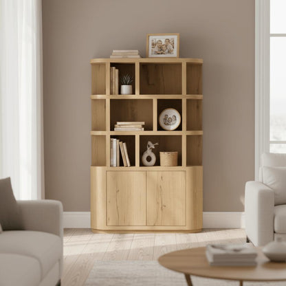 Novero Boekenkast 145 cm – Eiken Fineer in Natural Oak met Afgeronde Hoeken - Industrieelinhuis.nl