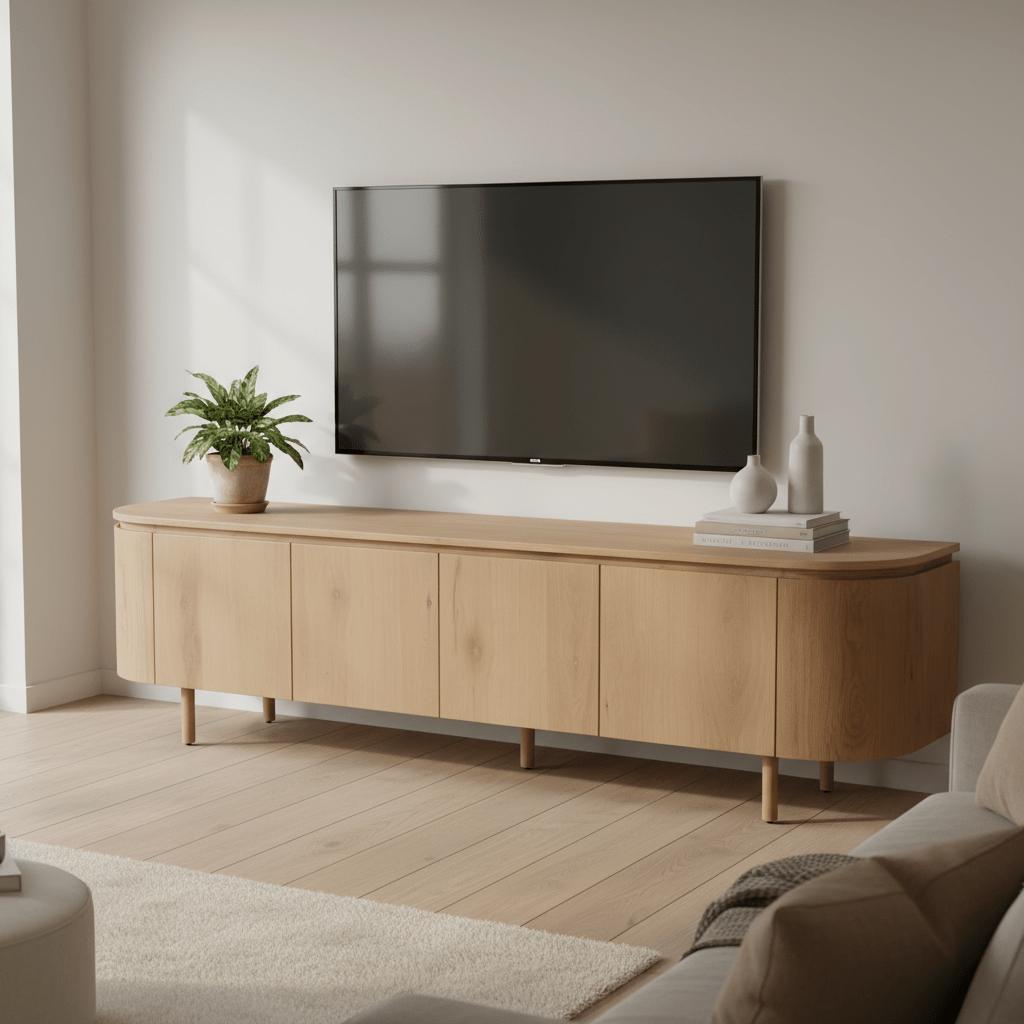 Tobago TV-Meubel 210 cm – Eiken Fineer in Natural Oak met Afgeronde Vormgeving - Industrieelinhuis.nl