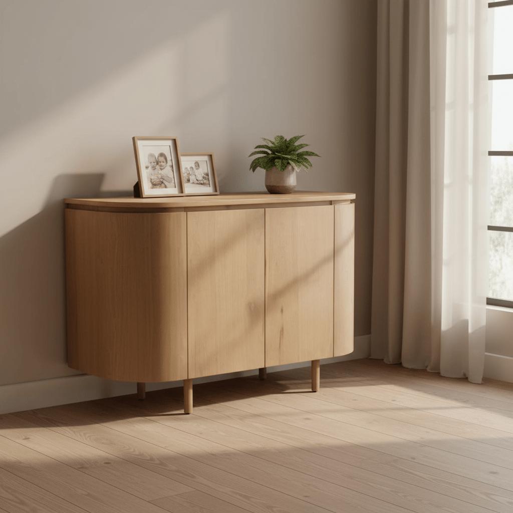 Tobago Dressoir 115 cm – Eiken Fineer in Natural Oak met Afgeronde Vormgeving - Industrieelinhuis.nl