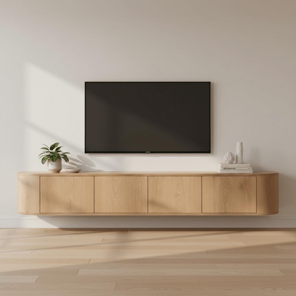 Novero TV-Meubel 220 cm – Eiken Fineer in Natural Oak met Afgeronde Hoeken - Industrieelinhuis.nl