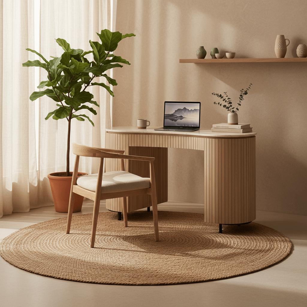 Dexter Organisch Bureau met Natuurstenen Blad en Mangohouten Onderstel – 136 cm - Industrieelinhuis.nl