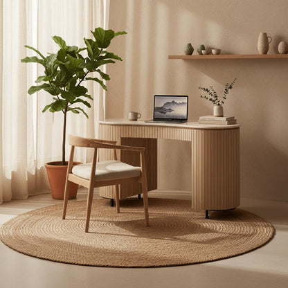 Dexter Organisch Bureau met Natuurstenen Blad en Mangohouten Onderstel – 136 cm - Industrieelinhuis.nl