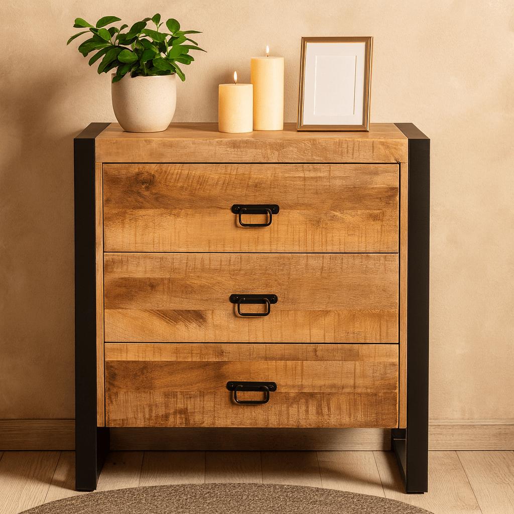 Ladekast Mangohout Britt  | Mangohout en Staal | 80x40x80cm - Industrieelinhuis.nl