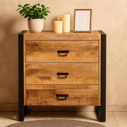 Ladekast Mangohout Britt  | Mangohout en Staal | 80x40x80cm - Industrieelinhuis.nl