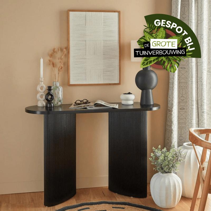 Sidetable Japandi zwart met ronde vormen | 120x40x80cm - Industrieelinhuis.nl