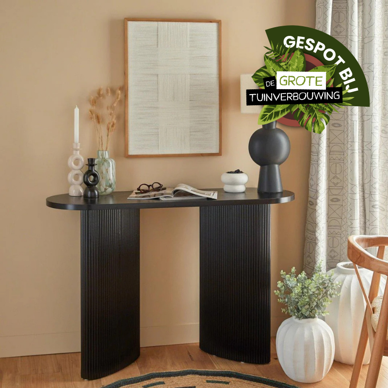Sidetable Japandi zwart met ronde vormen | 120x40x80cm