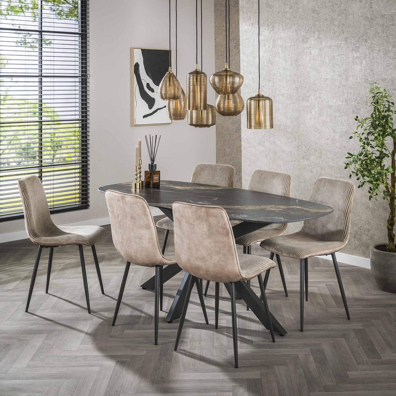 Deens ovale eettafel 180x90 cm – Keramiek &amp; metalen spiderframe - Industrieelinhuis.nl