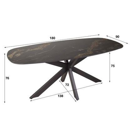 Deens ovale eettafel 180x90 cm – Keramiek &amp; metalen spiderframe - Industrieelinhuis.nl