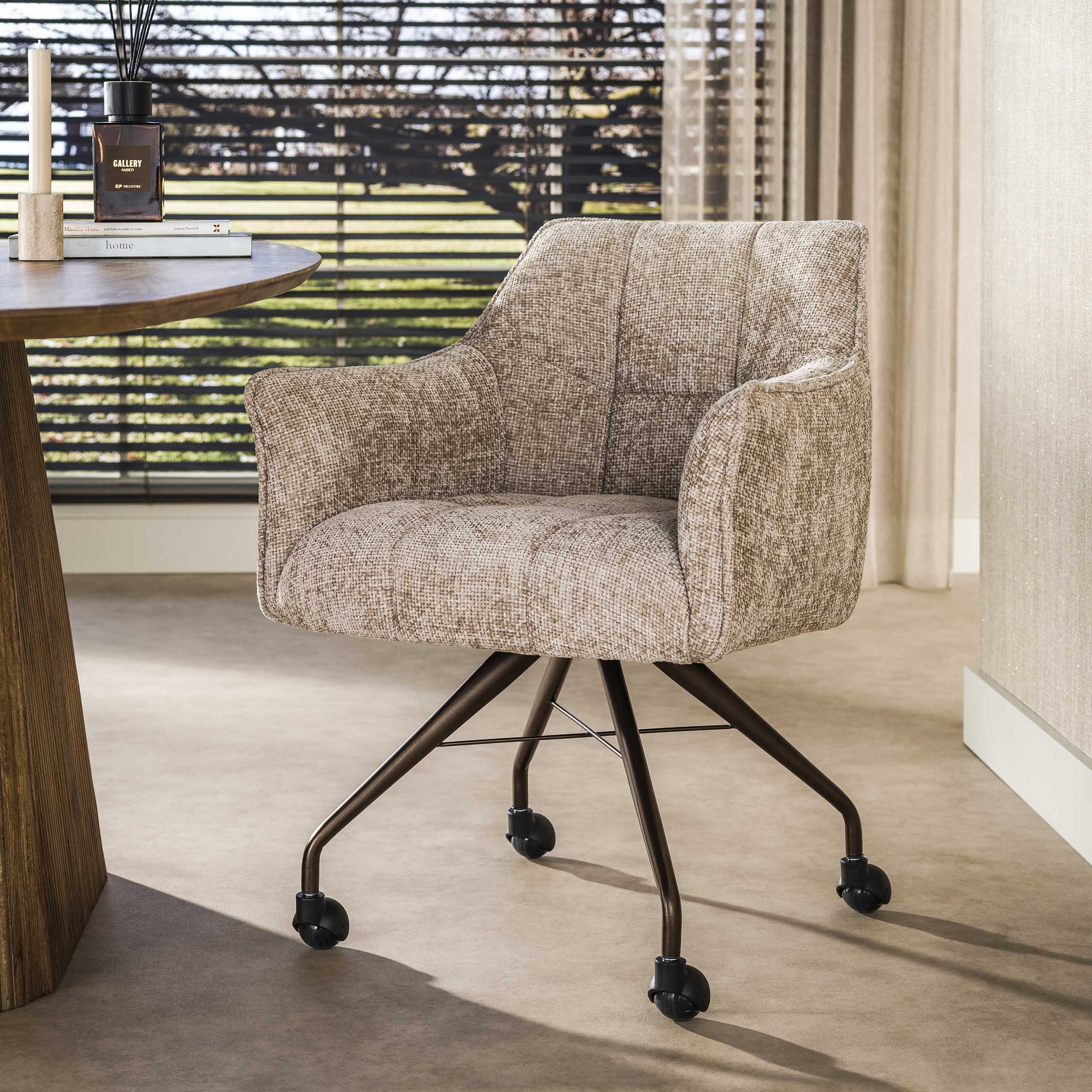 Armstoel met wielen Raster Beige - Industrieelinhuis.nl