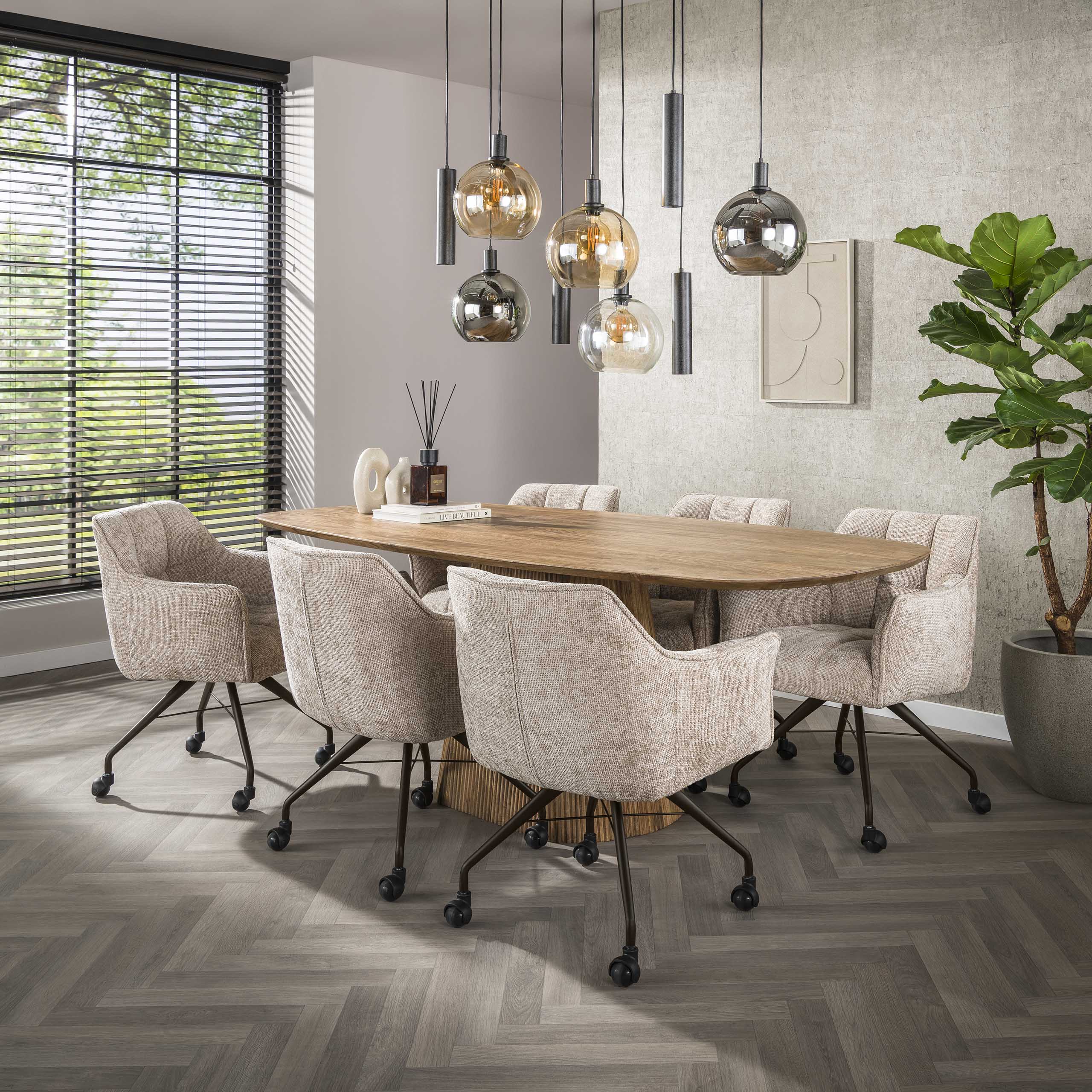 Armstoel met wielen Raster Beige - Industrieelinhuis.nl