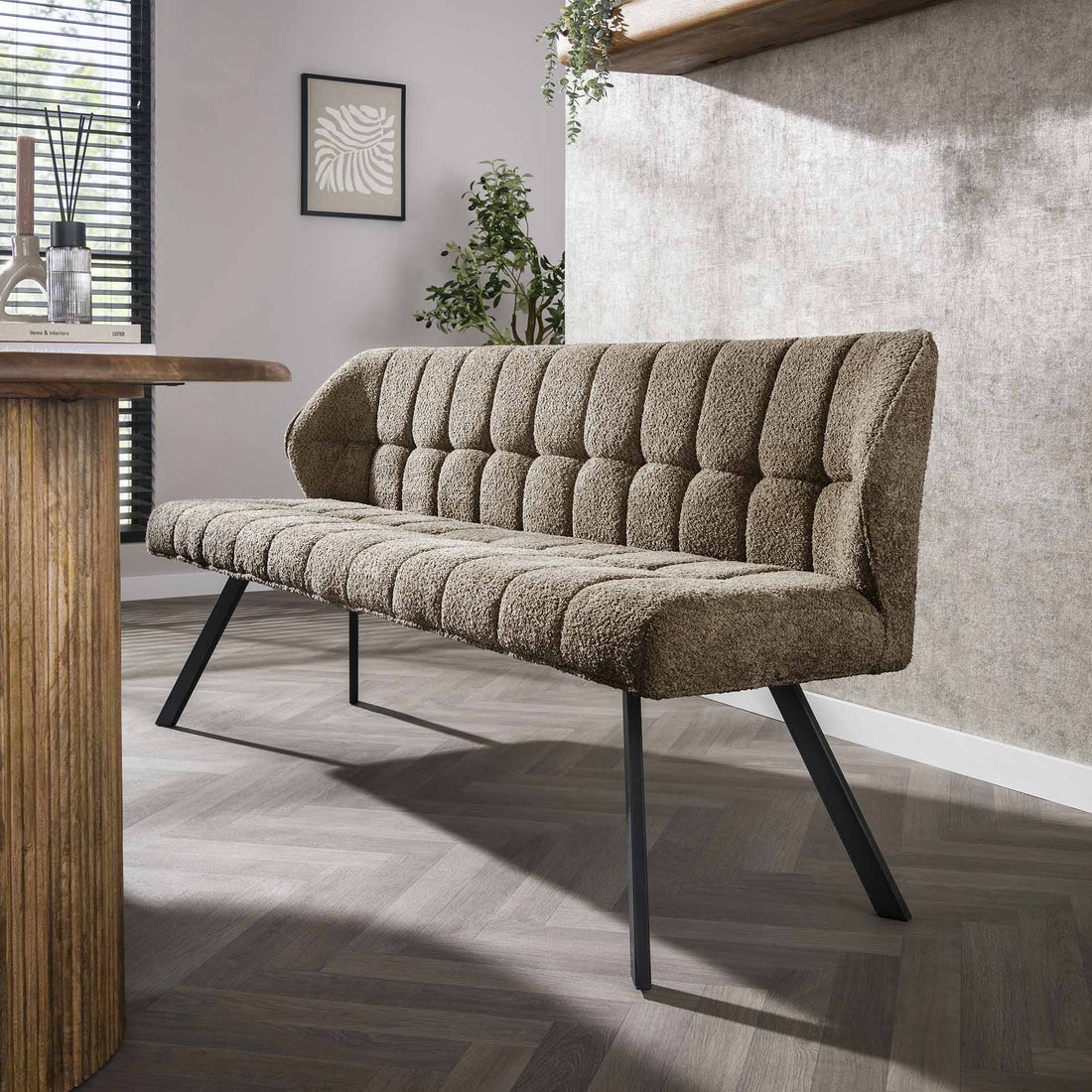 Eetkamerbank Rodin Boucle Taupe 180 cm - Industrieelinhuis.nl