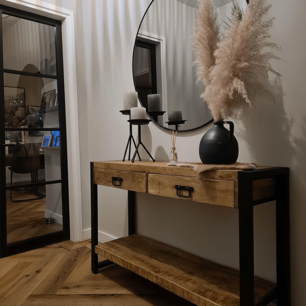 Sidetable met twee lades | 120 x 35 x 76 cm | Mangohout - Industrieelinhuis.nl