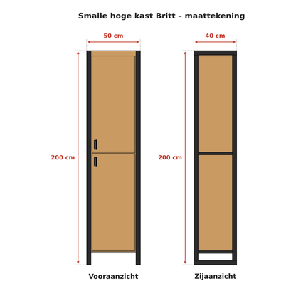 Smalle hoge kast Britt Mangohout Staal 50x40x200cm