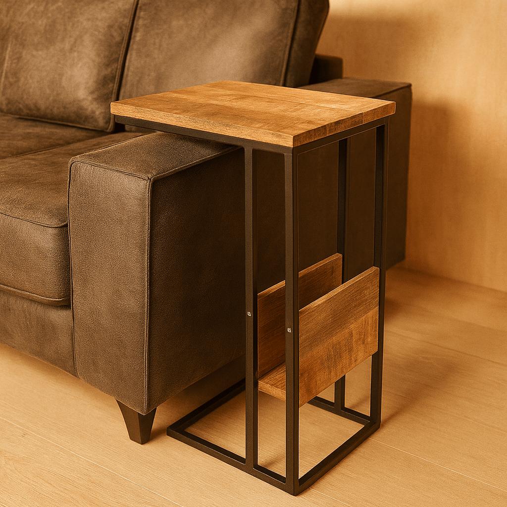 Bijzettafel voor over de bank | Mangohout en Staal | 45x29x69cm - Industrieelinhuis.nl