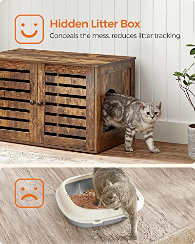 kattenbakbehuizing voor 2 katten, verborgen kattenbakmeubel met dubbele compartimenten, houten kattenbakkast, past op de meeste kattenbakken, 146 cm L x 46 cm B x 45 cm H, wit | NL kattenbakbehuizing voor 2 katten, verborgen kattenbakmeubel met dubbele compartimenten, houten kattenbakkast, past op de meeste kattenbakken, 146 cm L x 46 cm B x 45 cm H, wit | NL