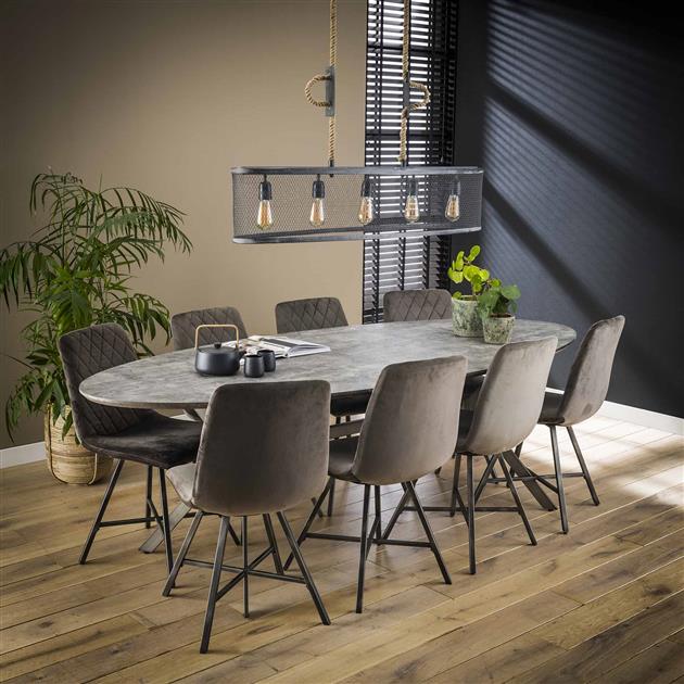 Eettafel Ovaal Mats Betonlook 240 cm - Industrieelinhuis.nl